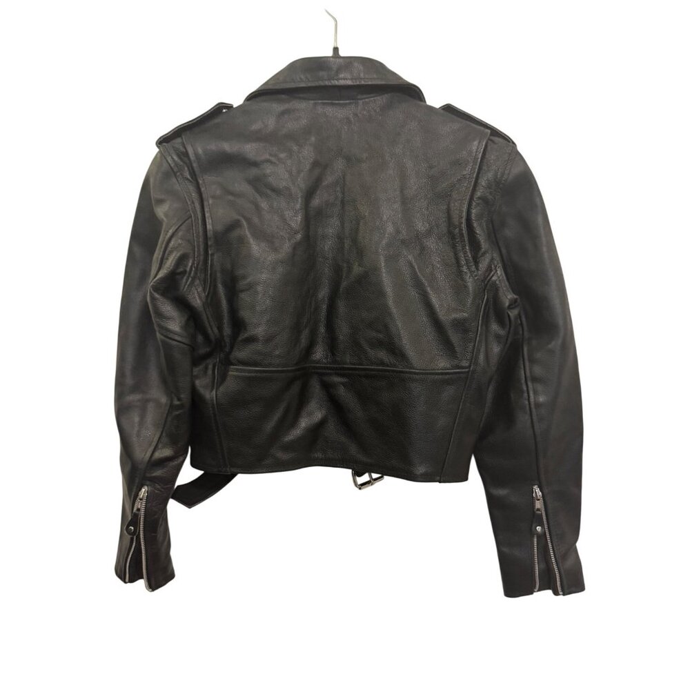 Genuine Leather Black Motorcycle Jacket Small Thinsulate Insulation With Belt & - Picture 2 of 9